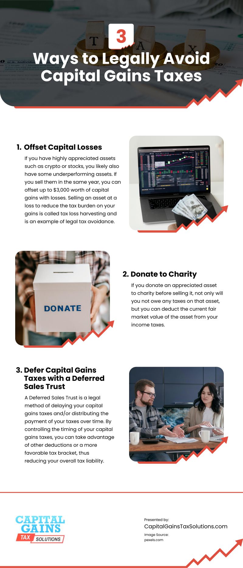 3 Ways to Legally Avoid Capital Gains Taxes Infographic