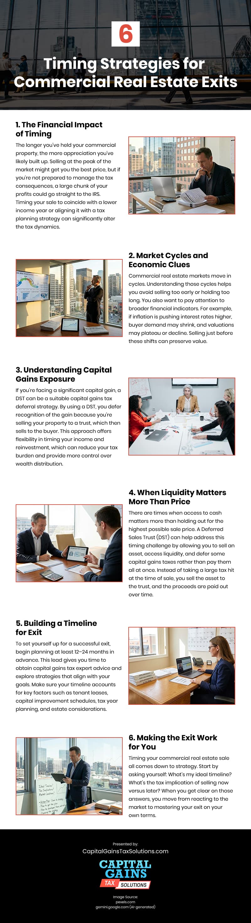 6 Timing Strategies for Commercial Real Estate Exits Infographic